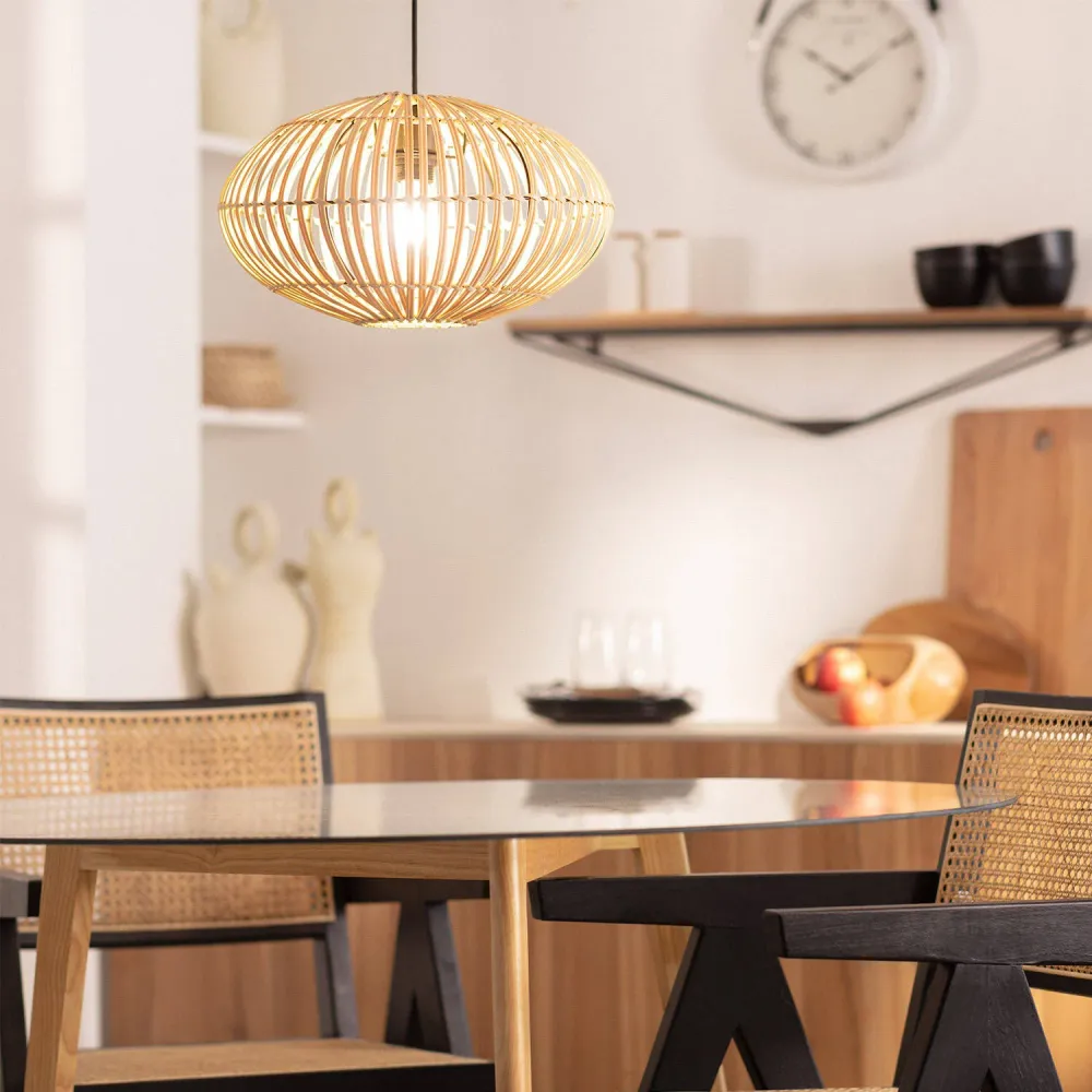 Luminaire de plafond encastrable Suspension en bambou Atamach avec éclairage LED intégré