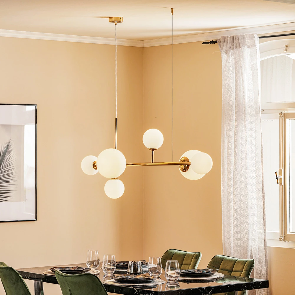 Luminaire de plafond encastrable Suspension Dione, à 6 lampes, dorée