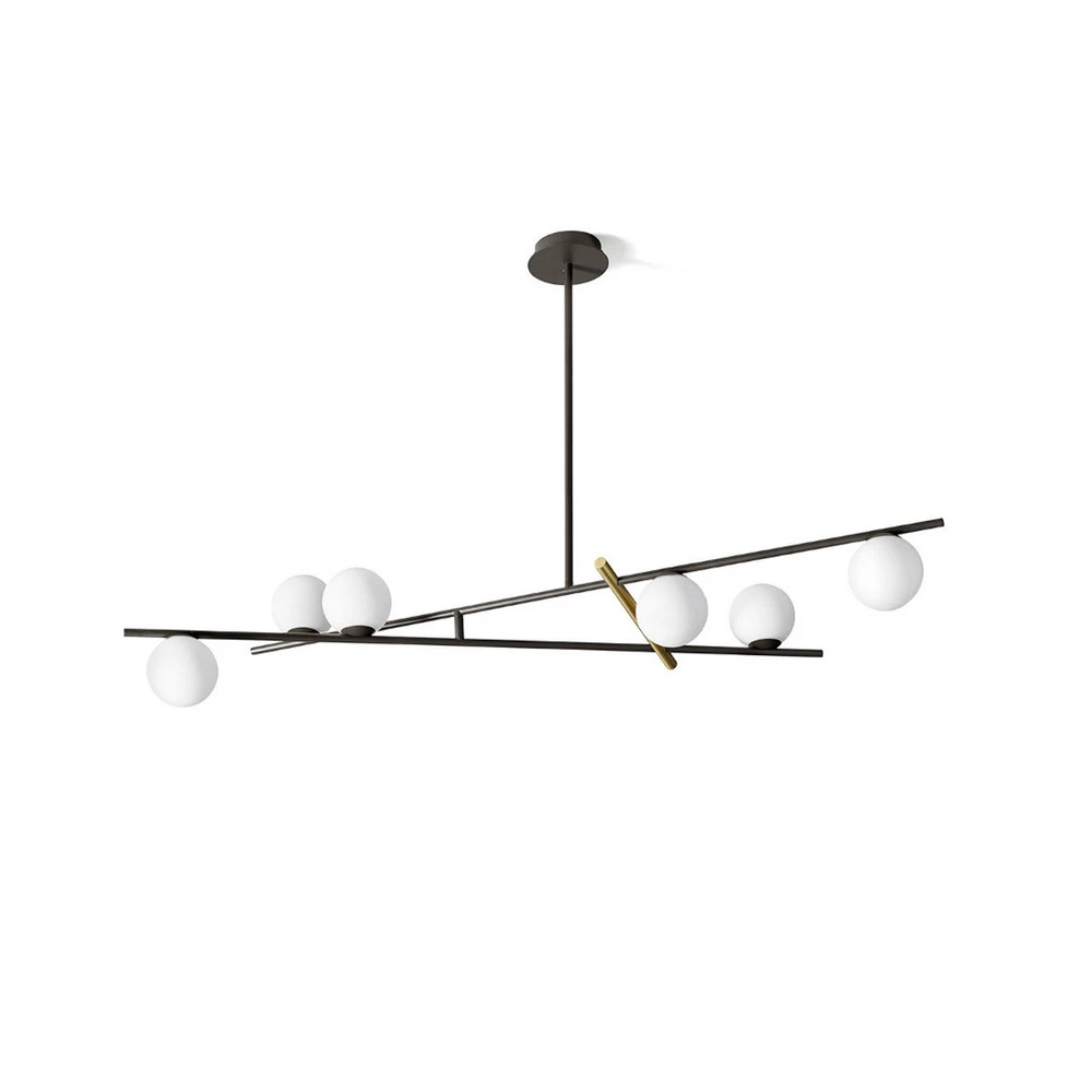 Luminaire de plafond encastrable Suspension Kika à 6 lampes, noir/blanc, métal, verre