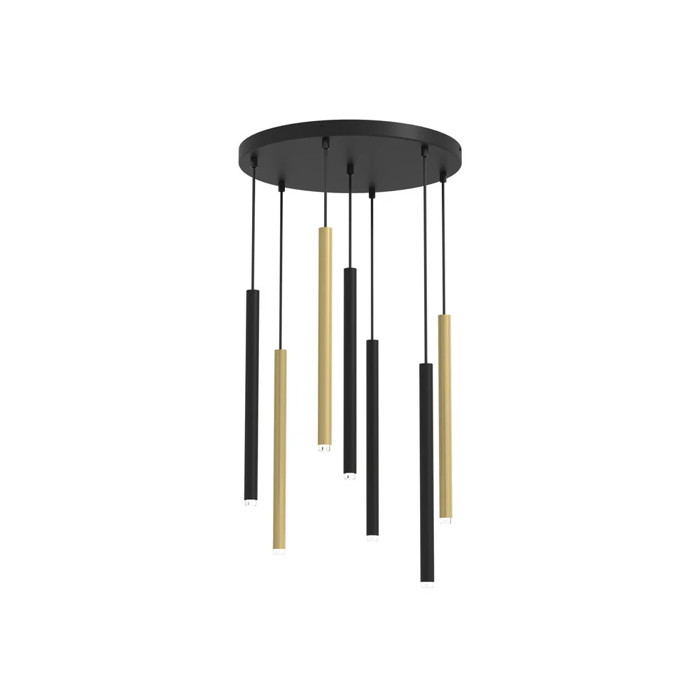 Luminaire de plafond encastrable Suspension Monza, noire/dorée, à 7 lampes