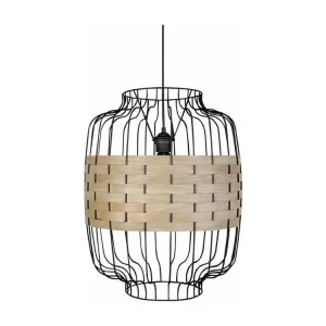 Luminaire de plafond encastrable Suspension métal taupe bois africain 110 cm.