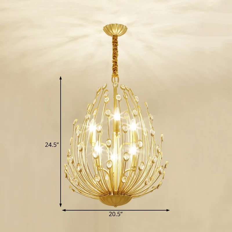 Luminaire de plafond encastrable Suspension ovale en métal et cristal rustique 3/6 lumières pour salle à manger, lustre doré