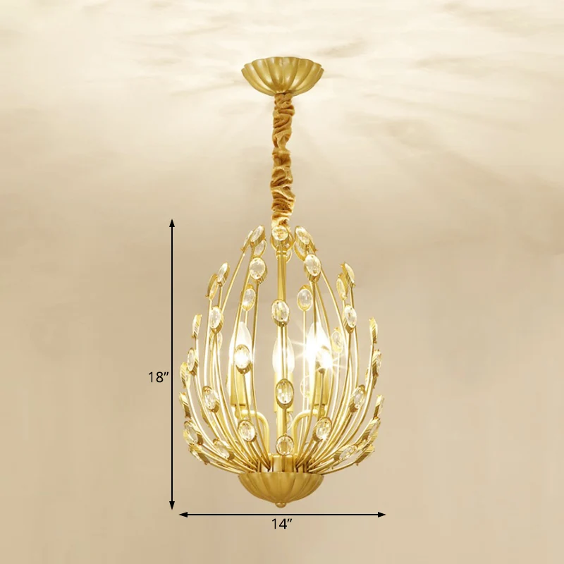 Luminaire de plafond encastrable Suspension ovale en métal et cristal rustique 3/6 lumières pour salle à manger, lustre doré