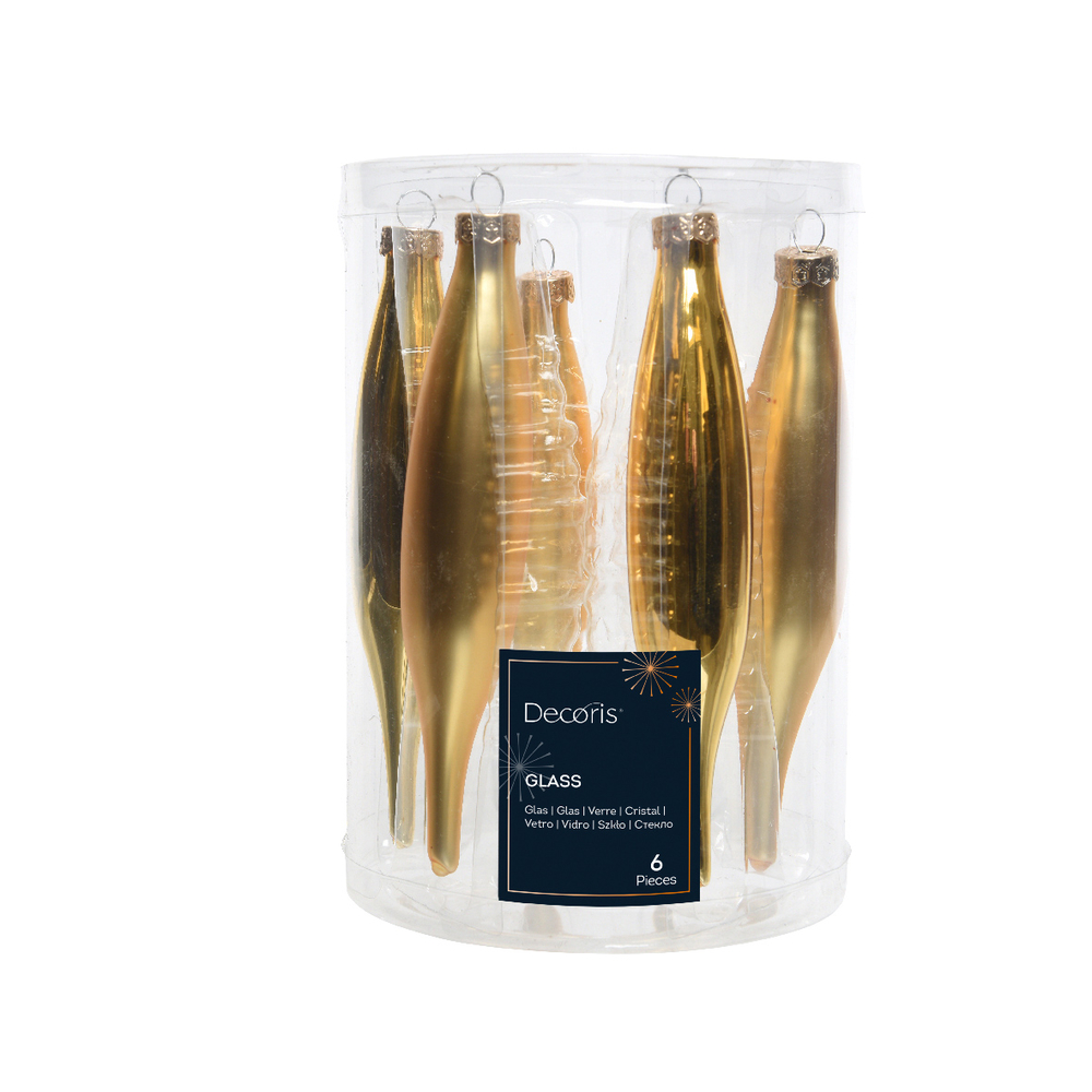 Luminaire de plafond encastrable 6 suspensions en verre, stalactites or, aspect brillant et mat - D.3cm