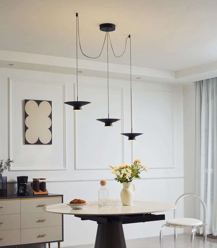 Luminaire de plafond à panneaux Lindby suspension LED Norvind, à 6 lampes, noir, métal