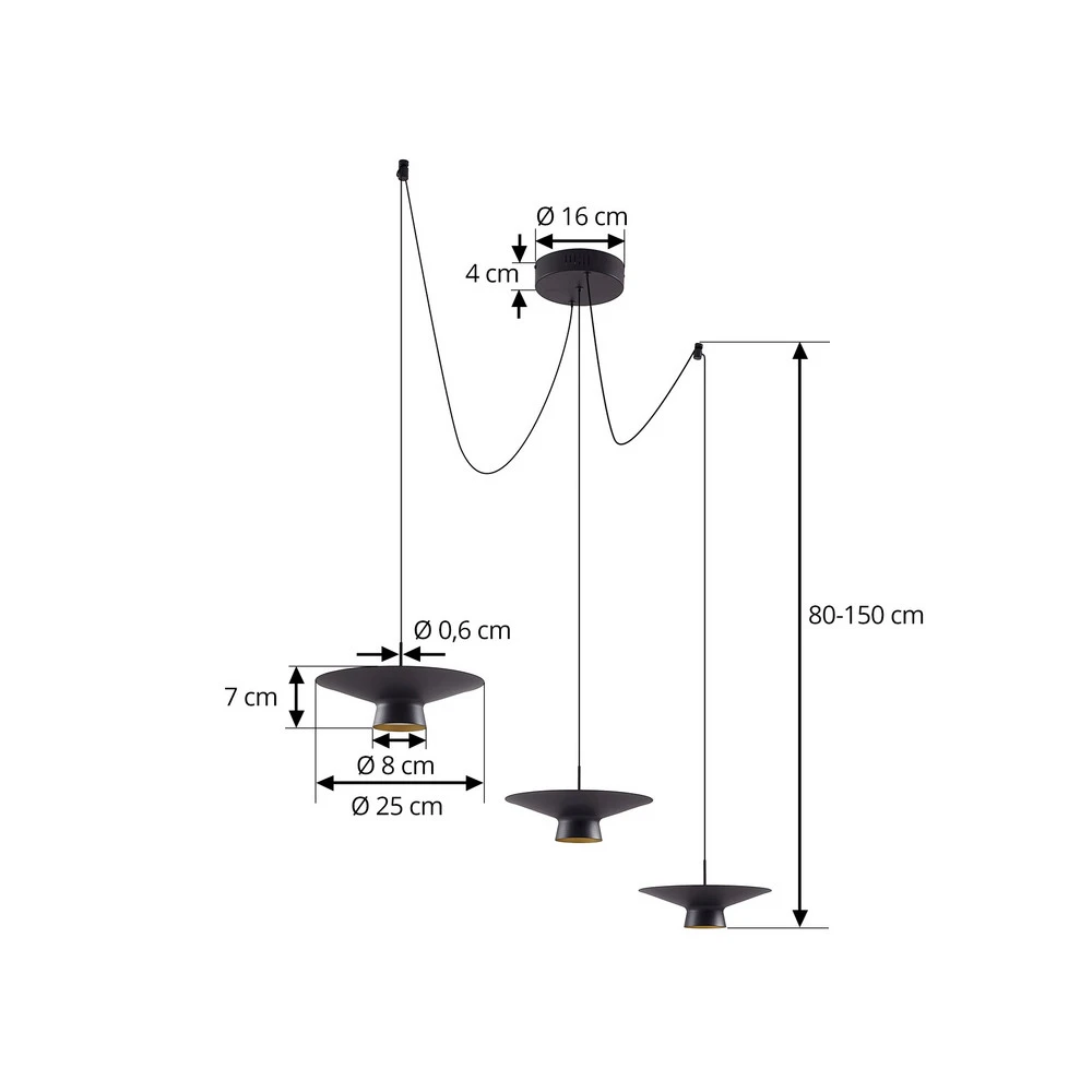 Luminaire de plafond à panneaux Lindby suspension LED Norvind, à 6 lampes, noir, métal