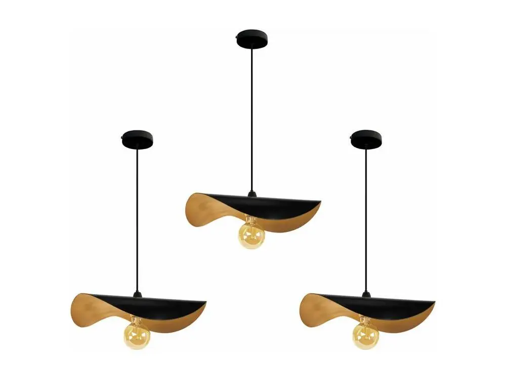 Luminaire de plafond à panneaux MADAME-LOT 3 - Suspension chapeau de dame métal noir et or