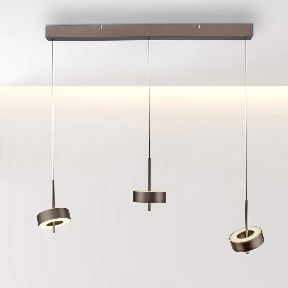 Luminaire de plafond à panneaux Paul Neuhaus Suspension Connecté LED Q-Rotate marron foncé à 3 lampes