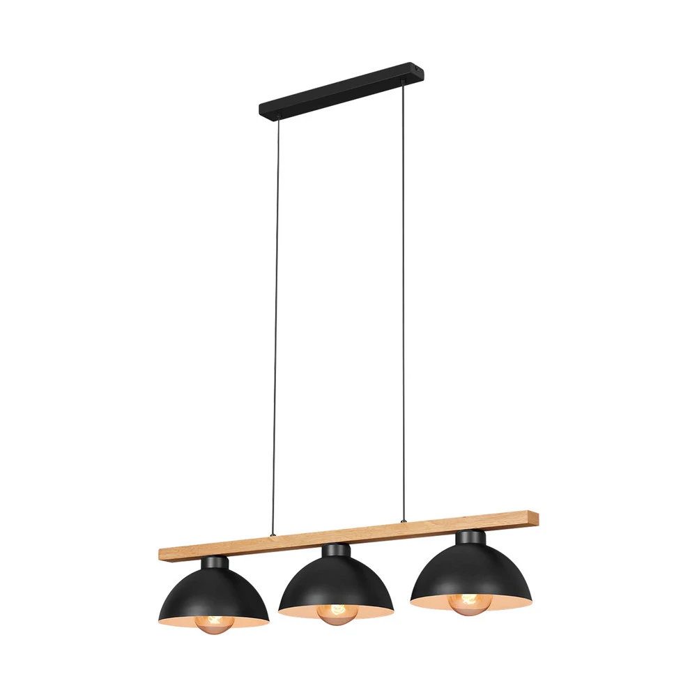 Luminaire de plafond à panneaux Suspension 4046-035, noire/bois, à 3 lampes