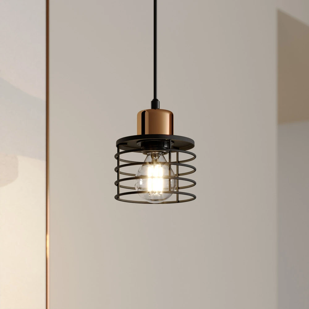 Luminaire de plafond à panneaux Suspension Edison en noir/cuivré, à 1 lampe