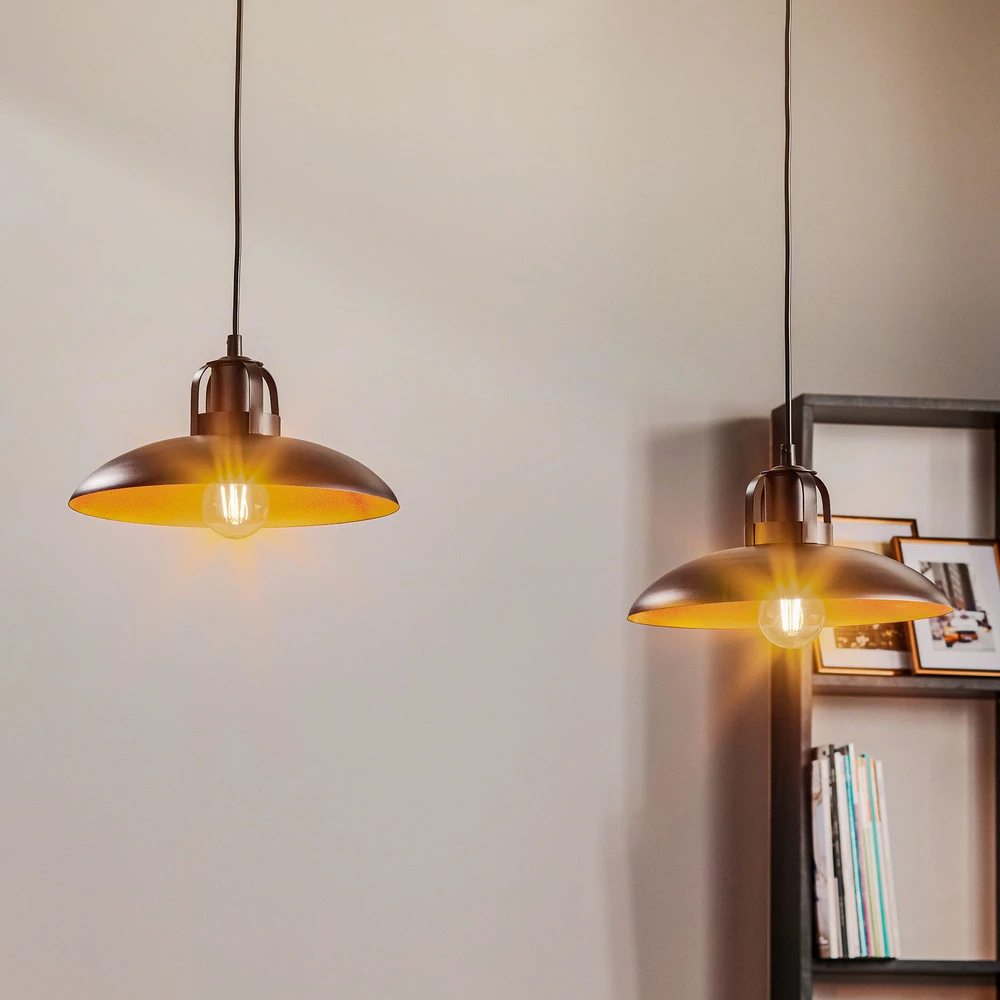 Luminaire de plafond à panneaux Suspension Felix, noir/doré rétro, 2 lampes