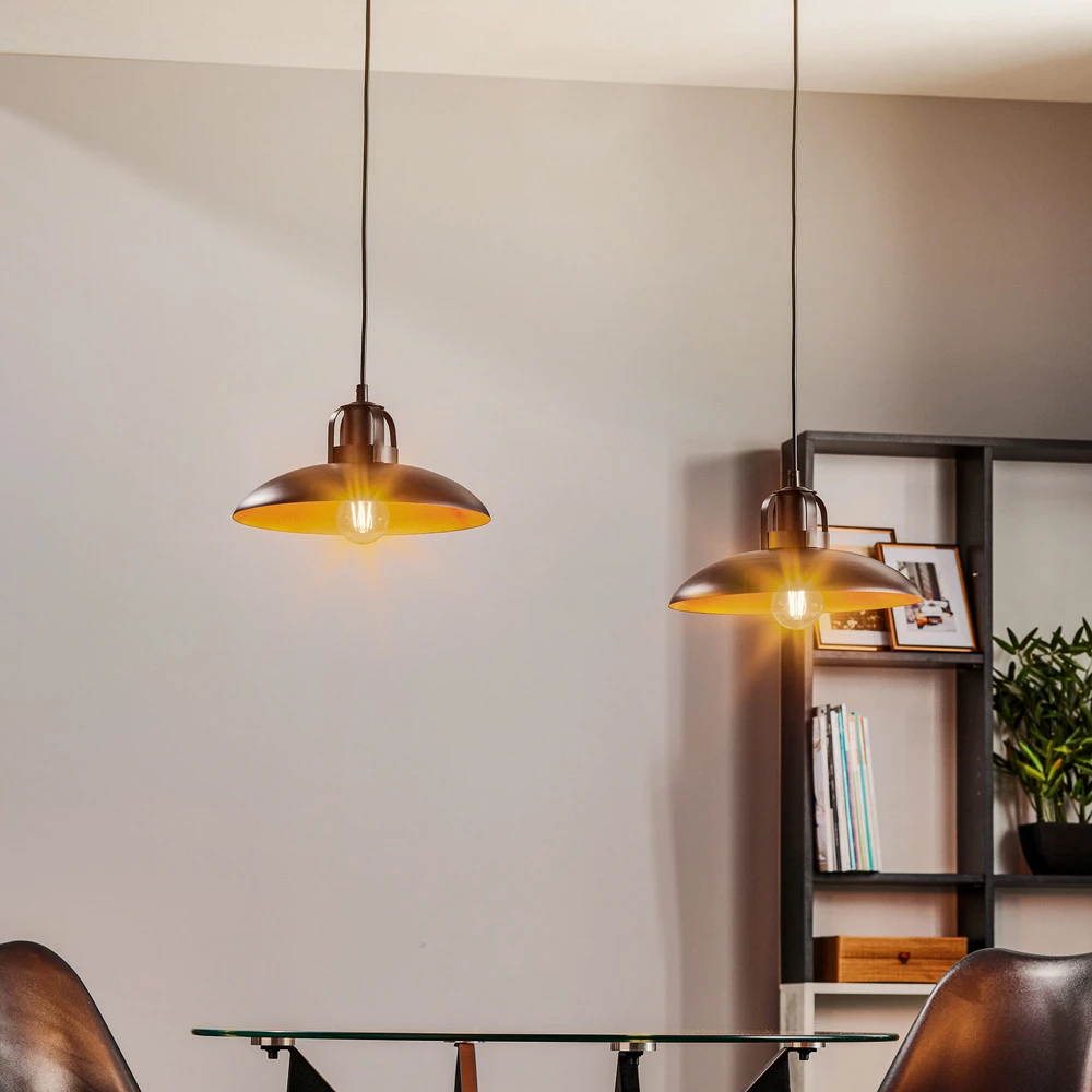 Luminaire de plafond à panneaux Suspension Felix, noir/doré rétro, 2 lampes