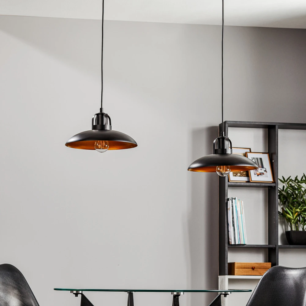 Luminaire de plafond à panneaux Suspension Felix, noir/doré rétro, 2 lampes