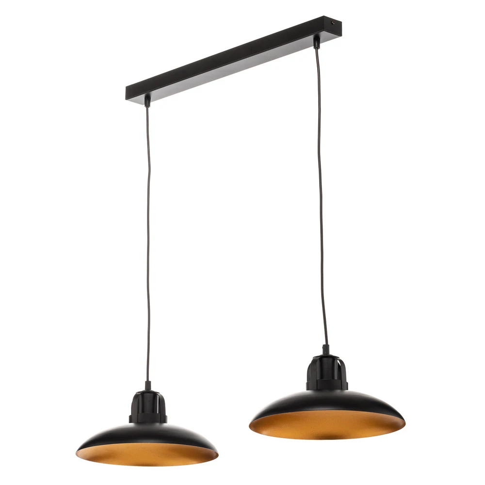 Luminaire de plafond à panneaux Suspension Felix, noir/doré rétro, 2 lampes