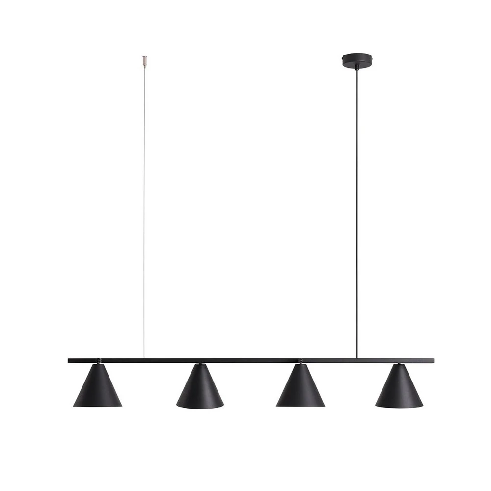 Luminaire de plafond à panneaux Suspension Form 4, métal, cône, à 4 lampes, noir
