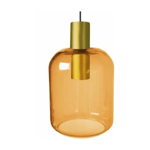 Luminaire de plafond à panneaux Suspension verre ambre métal doré 105 cm.