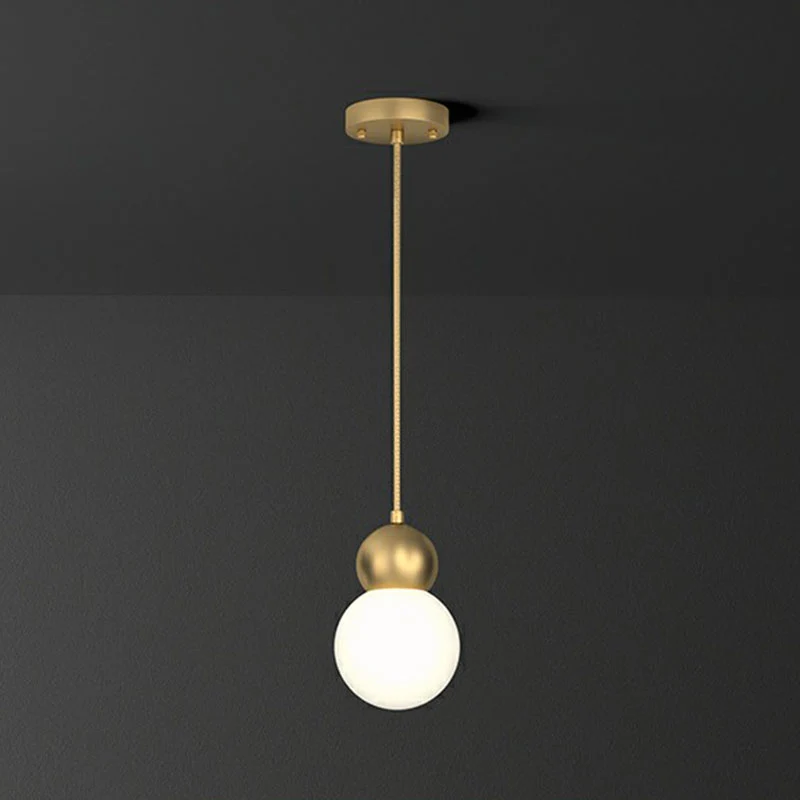 Luminaire suspendu boule finition dorée, luminaire suspendu en verre de lait à 1 lumière pour chambre à coucher pour entré...