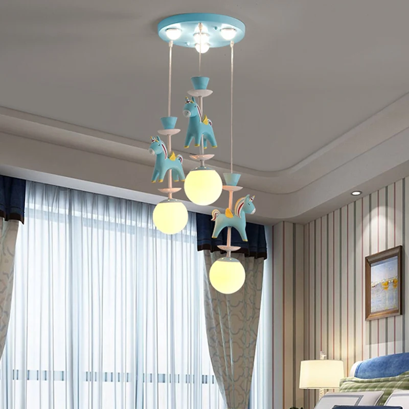 Luminaire suspendu en forme de chevaux, plafonnier suspendu en métal de Style enfants pour chambre à coucher avec fixation...