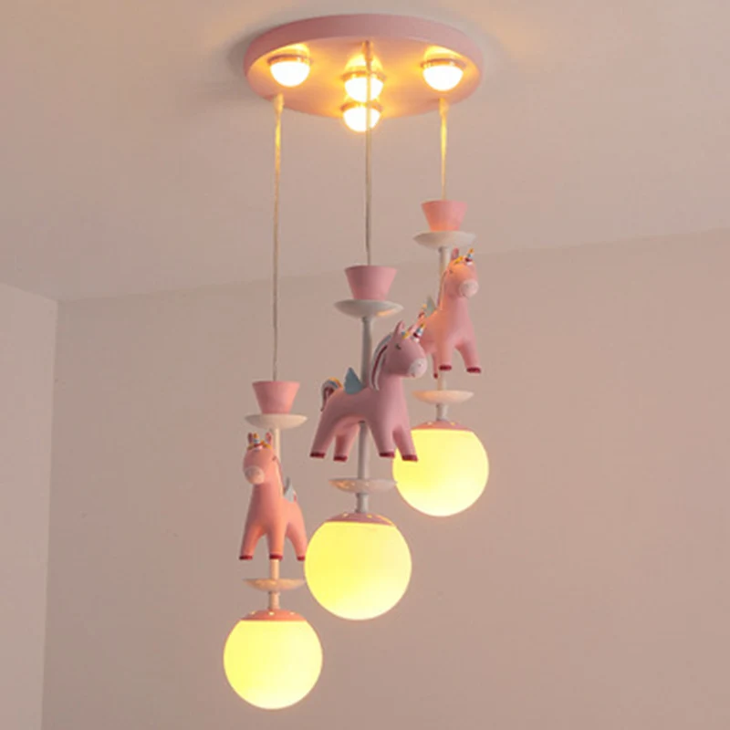 Luminaire suspendu en forme de chevaux, plafonnier suspendu en métal de Style enfants pour chambre à coucher avec fixation...