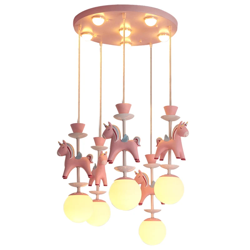 Luminaire suspendu en forme de chevaux, plafonnier suspendu en métal de Style enfants pour chambre à coucher avec fixation...