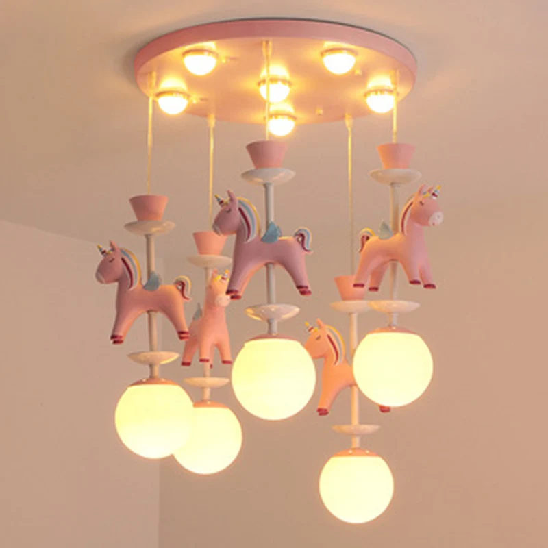 Luminaire suspendu en forme de chevaux, plafonnier suspendu en métal de Style enfants pour chambre à coucher avec fixation...