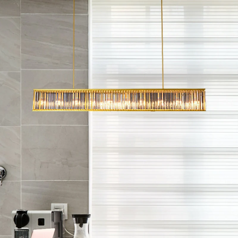 Luminaire suspendu rectangulaire à 4 têtes, tige en cristal doré, luminaire de plafond postmoderne pour plafonds suspendus