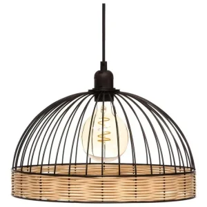 Luminaire Suspension en Métal Filaire Noir et Rotin D 35 cm avec fixation réglable