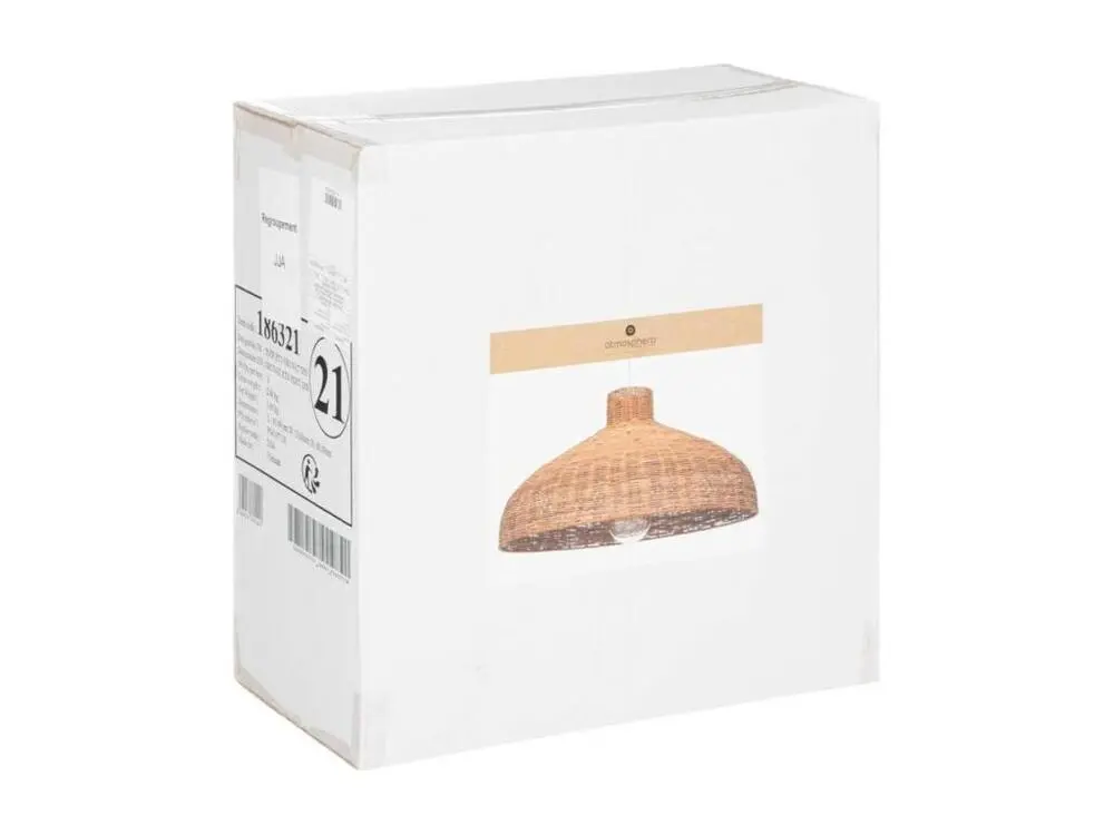 Luminaire Suspension en Rotin et Métal D 58 cm en acrylique dépoli