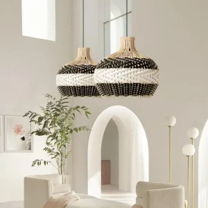 Luminaires suspendus rotin géométrique - noir - d50 cm x h50 cm avec LED intégrée non remplaçable