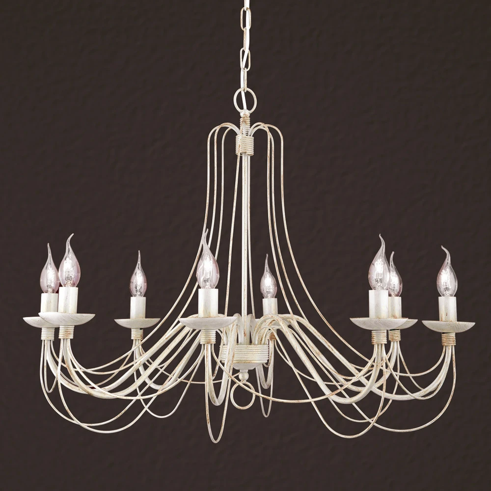 Lustre Antonina 8 lampes, chaîne suspente avec diffuseur opale