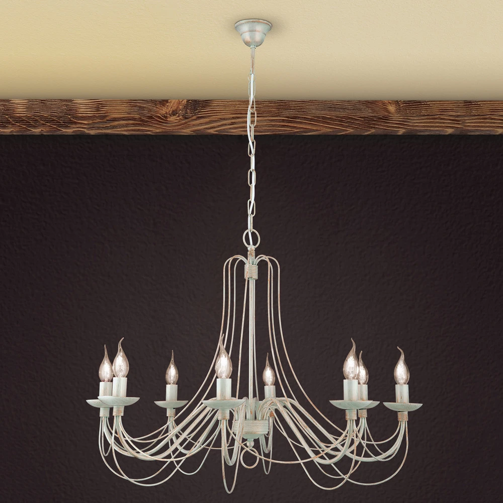 Lustre Antonina 8 lampes, chaîne suspente avec diffuseur opale