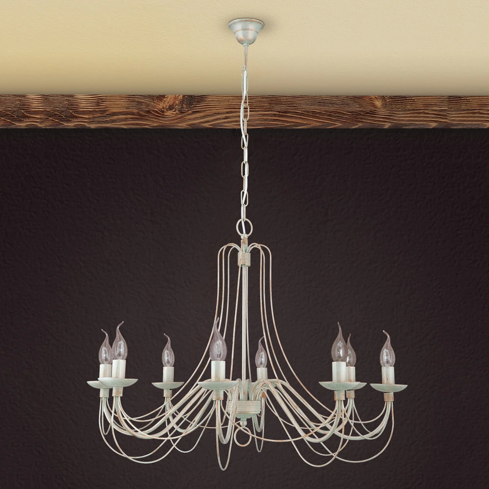 Lustre Antonina 8 lampes, chaîne suspente avec diffuseur opale