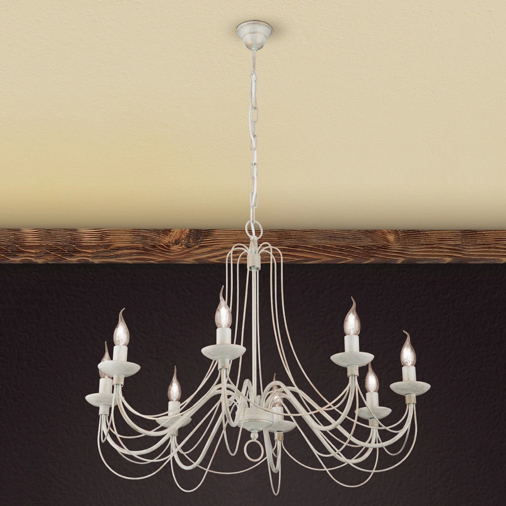 Lustre Antonina 8 lampes, chaîne suspente avec diffuseur opale