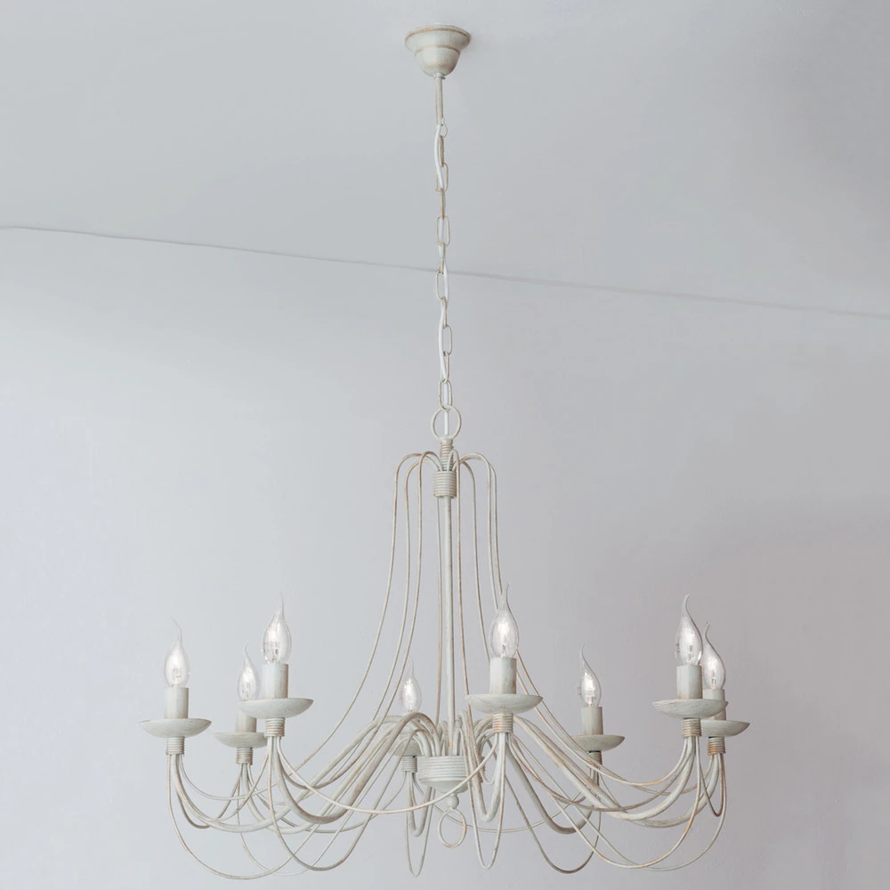 Lustre Antonina 8 lampes, chaîne suspente avec diffuseur opale