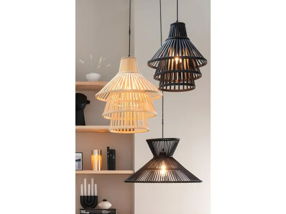 Lustre Cristal Premium Lampe Suspension en Bambou "Midano" 53cm Noir