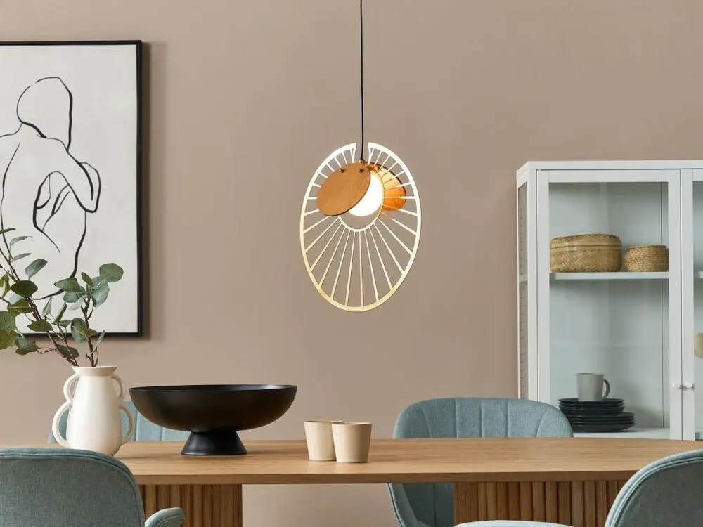 Lustre Cristal Premium Lampe suspension en métal doré et bois net BARGO