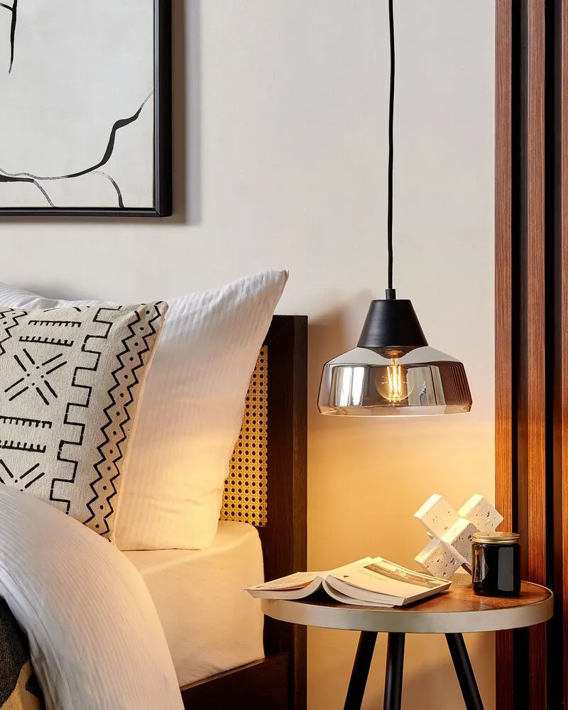 Lustre Cristal Premium Lampe suspension en verre noir et argenté TALPARO