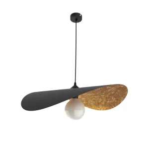 Lustre Cristal Premium PIUMA Suspension, 1X E27, max 42W, métal, noir mat/feuille d'or, D.60cm