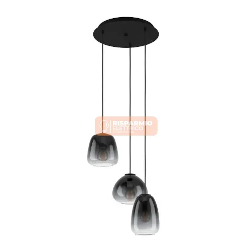 Lustre Cristal Premium SOSPENSIONE EGLO AGUILARES 3‑LUCI Ø43 CM – VETRO FUMÉ SU STRUTTURA NERA