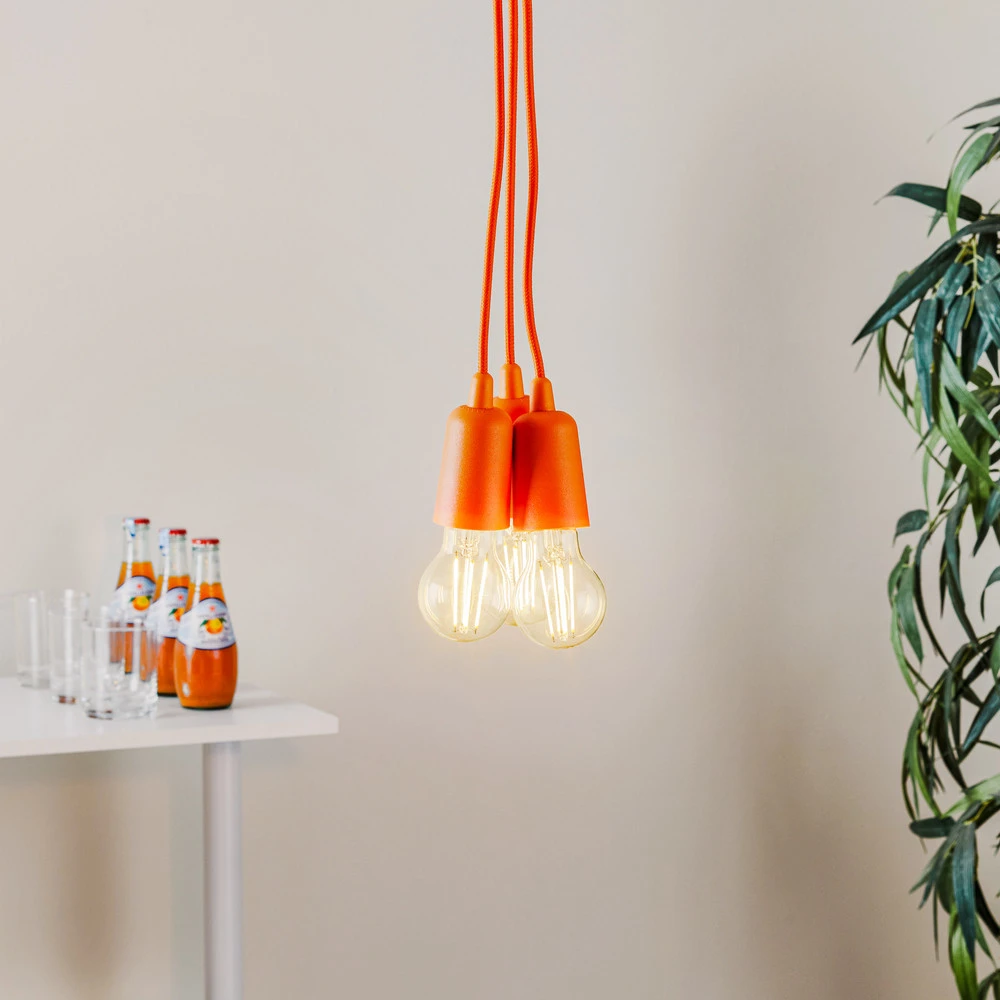 Lustre Cristal Premium Suspension Brasil orange à trois lampes