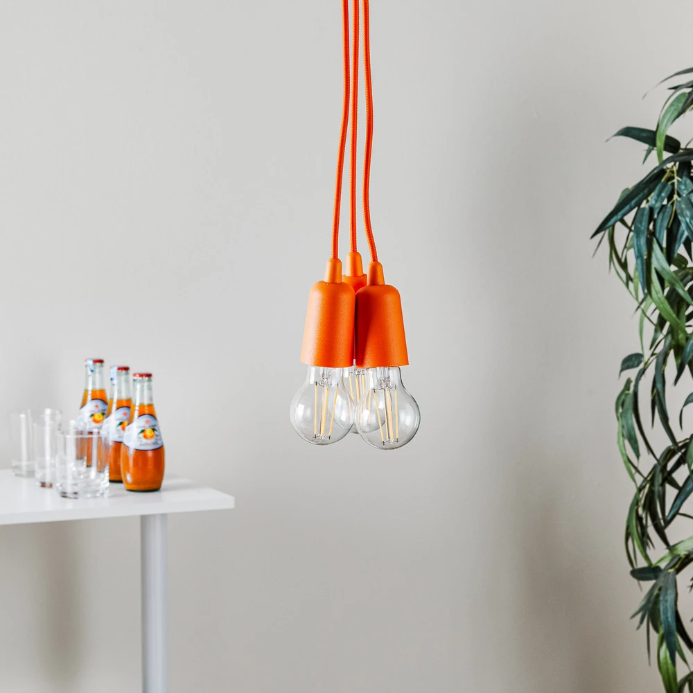 Lustre Cristal Premium Suspension Brasil orange à trois lampes