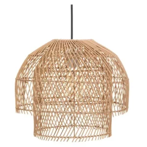 Lustre Cristal Premium Suspension luminaire en métal noir et rotin coloris naturel - Diamètre 38 x hauteur 30 cm