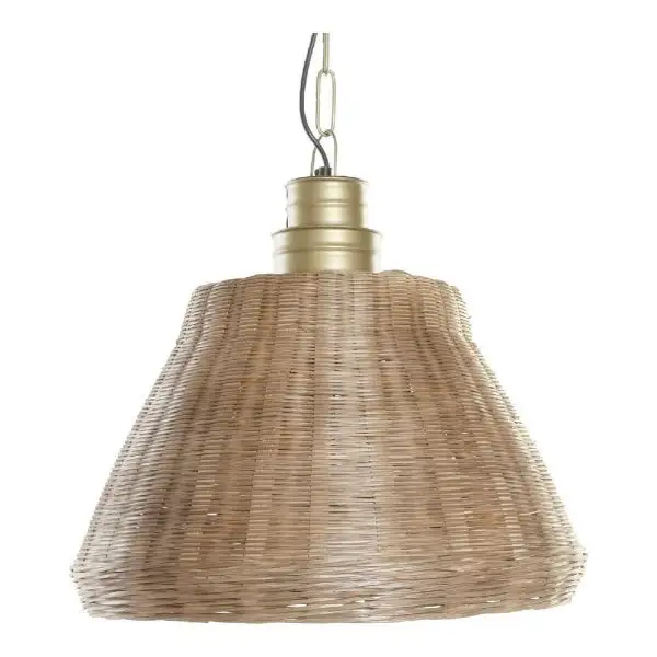 Lustre Cristal Premium Suspension Luminaire en Osier et Métal Doré - Élégance Naturelle