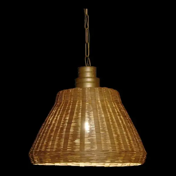 Lustre Cristal Premium Suspension Luminaire en Osier et Métal Doré - Élégance Naturelle