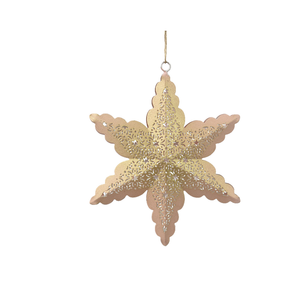 Lustre Cristal Premium Suspension de Noël : Etoile en fer ajouré, coloris or - D.10xH.3cm