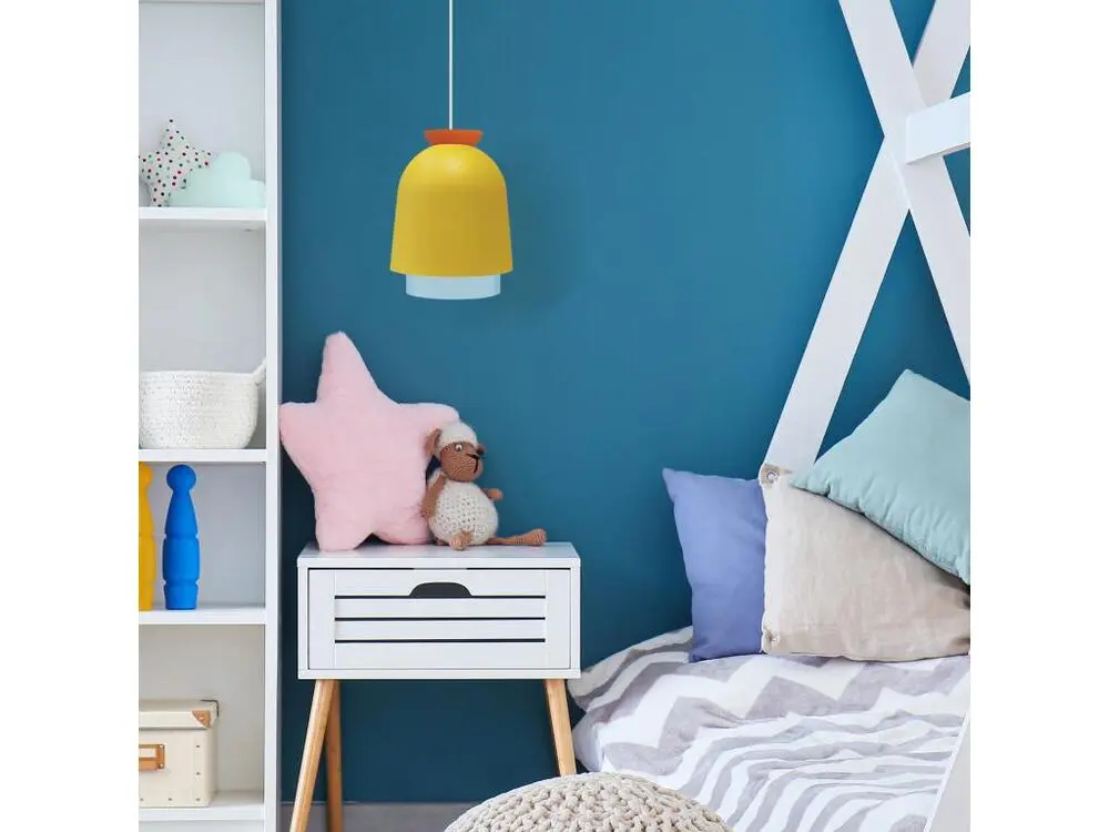 Lustre Cristal Premium Suspension ogive métal bleu jaune orange 110 cm.