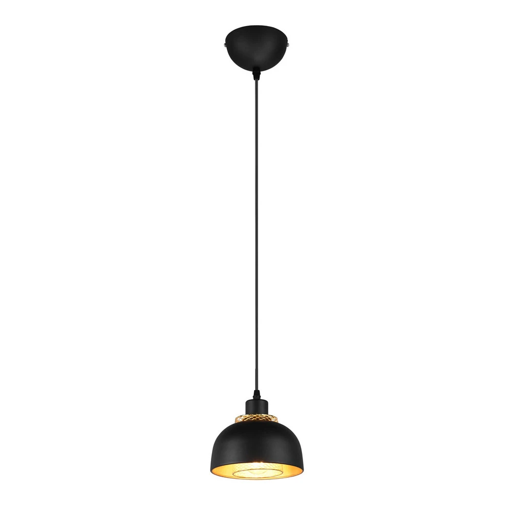 Lustre Cristal Premium Suspension Punch noir/or à 1 lampe Ø 18 cm