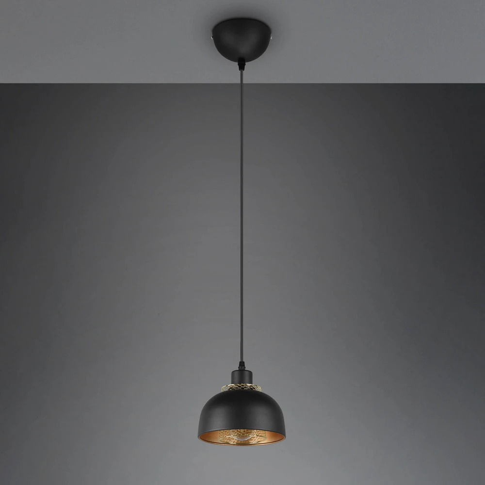 Lustre Cristal Premium Suspension Punch noir/or à 1 lampe Ø 18 cm