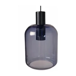 Lustre Cristal Premium Suspension verre bleu métal noir 105 cm.