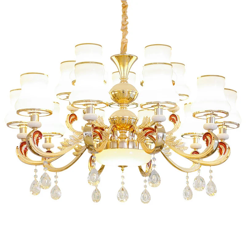 Lustre dépouillé, luminaire suspendu incurvé en or avec abat-jour en verre dépoli blanc